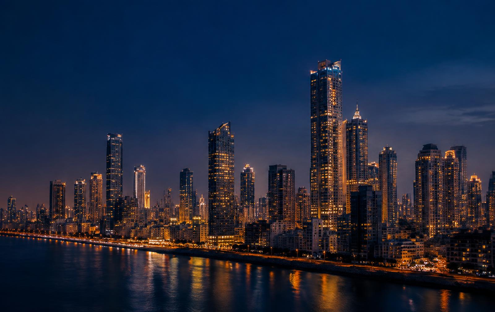 City skyline at dusk